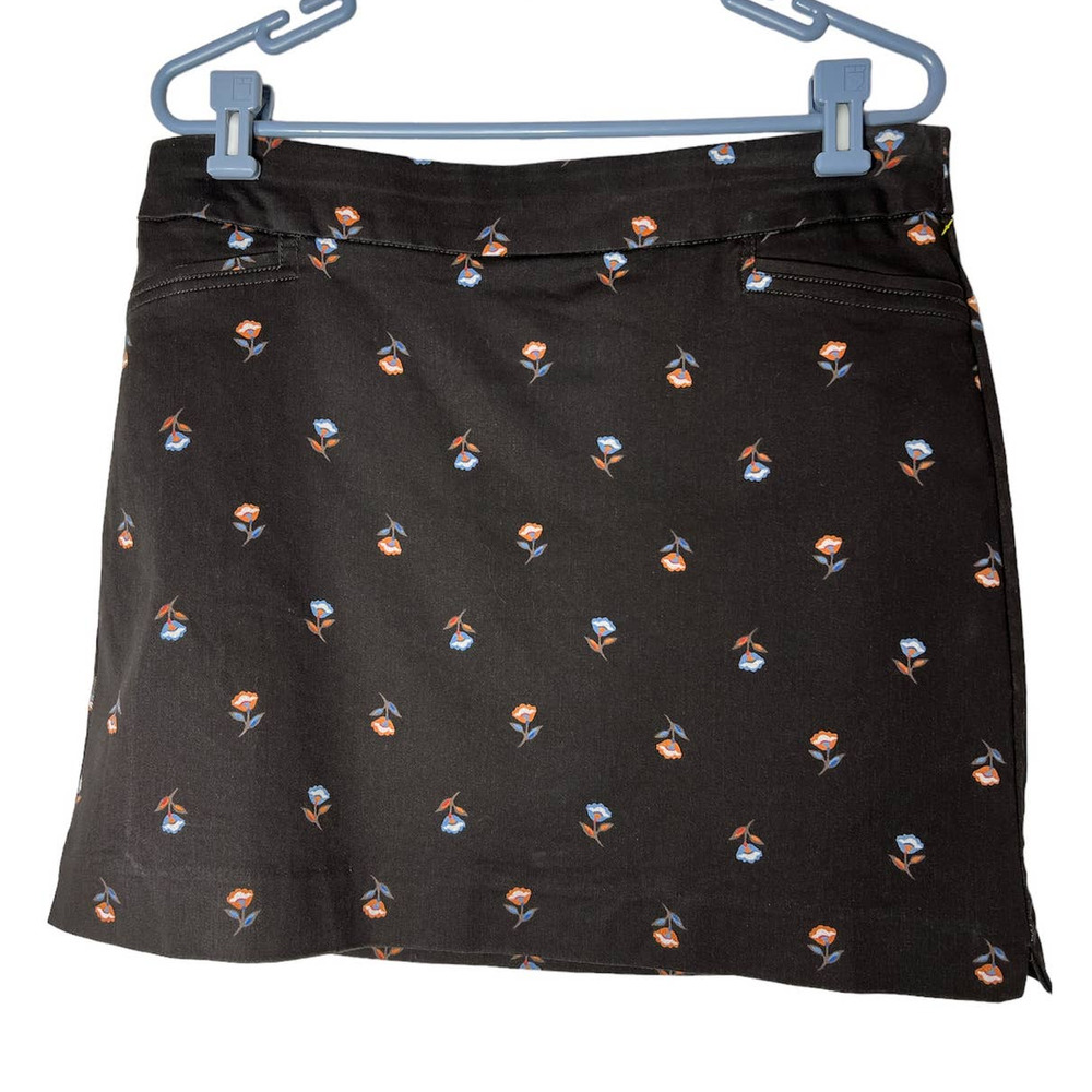 Croft & Barrow Skort in Brown with Tiny Orange Blue Flower Print Size 12